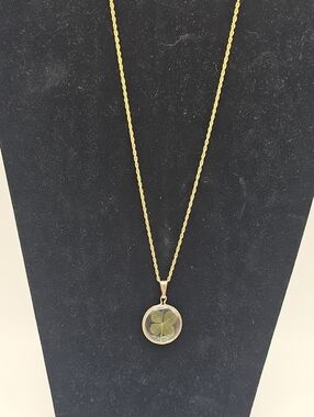 Gold Four-Leaf Clover Pendant Necklace - With Gold Tone Chain.